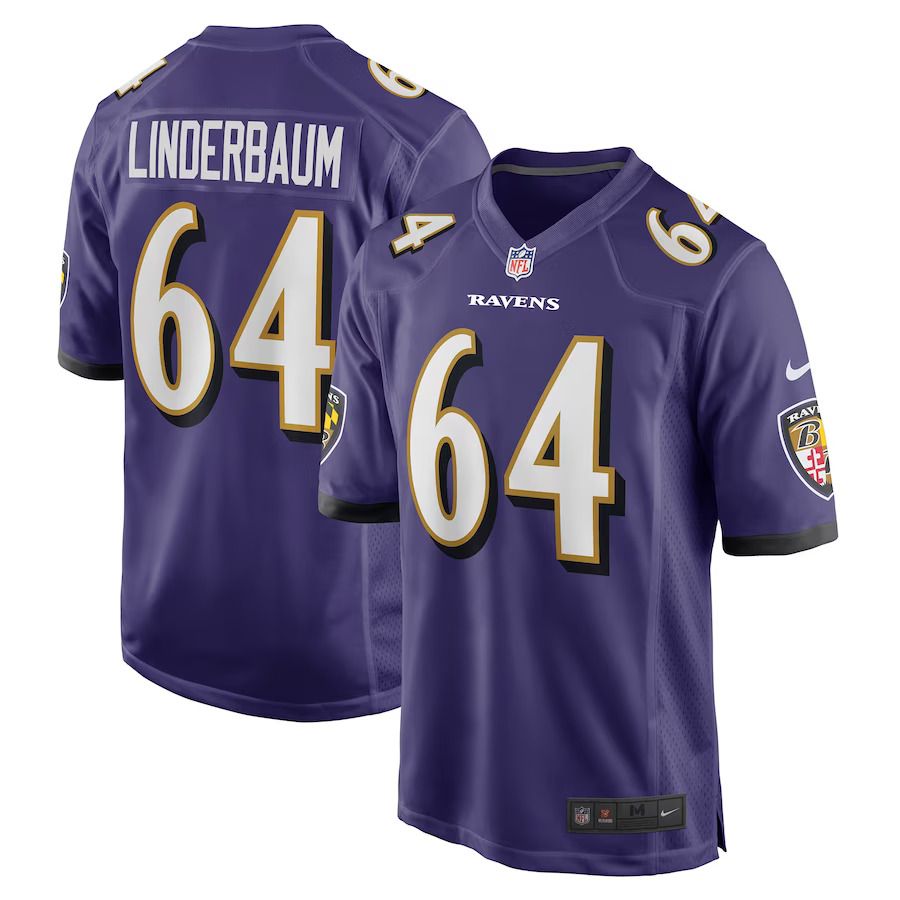 Men Baltimore Ravens 64 Tyler Linderbaum Nike Purple Player Game NFL Jersey